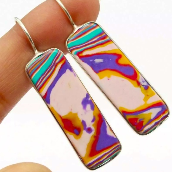 Sundance Jewelry - Genuine Rainbow Calsilcia & Sterling Silver Size 1.4”